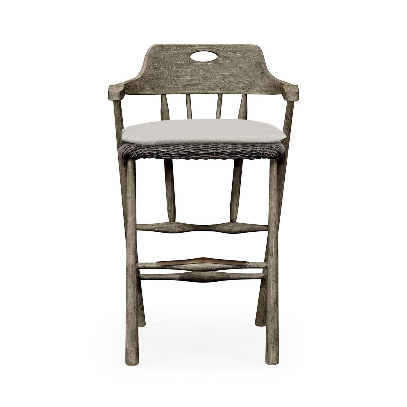 Smokers Style Grey & Rattan Bar Stool with Cushion