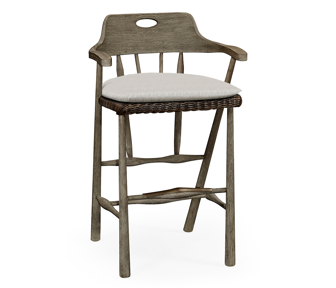 Smokers Style Grey & Rattan Bar Stool with Cushion