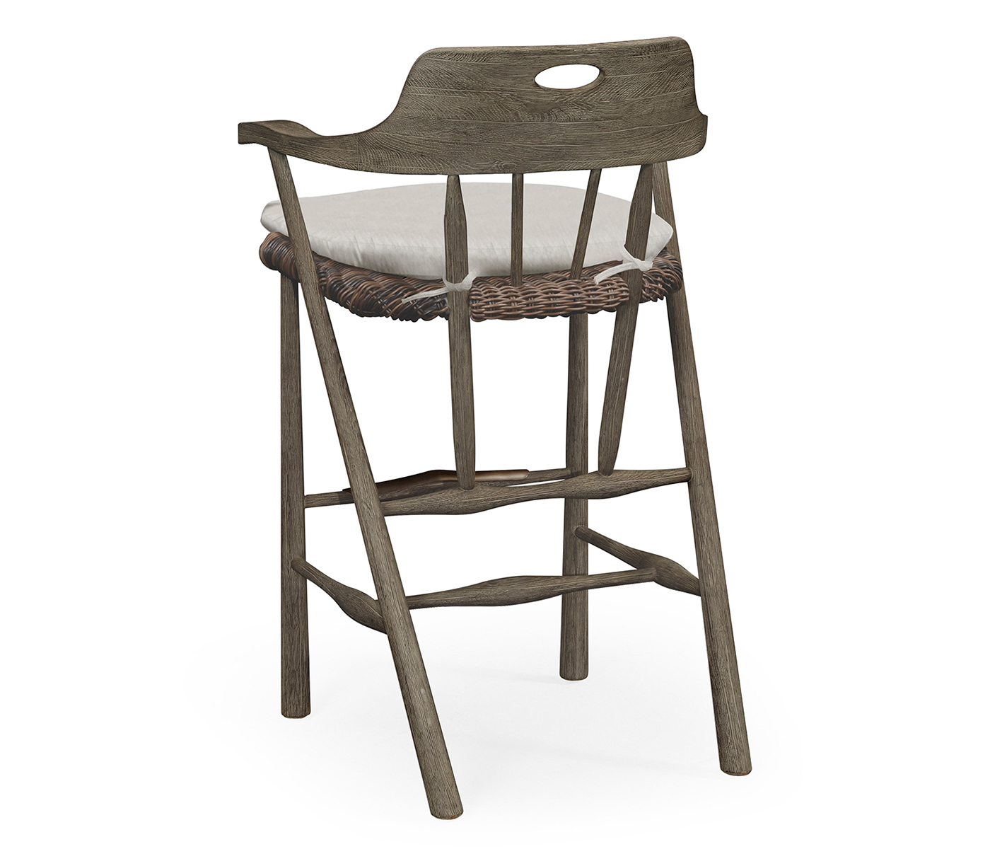 Smokers Style Grey & Rattan Bar Stool with Cushion