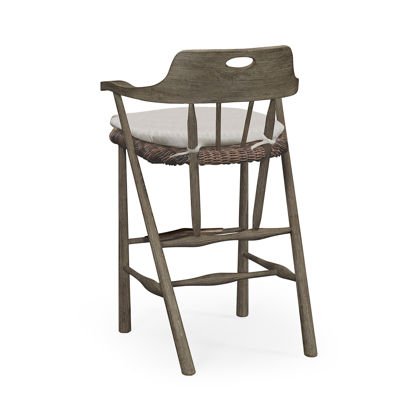 Smokers Style Grey & Rattan Bar Stool with Cushion