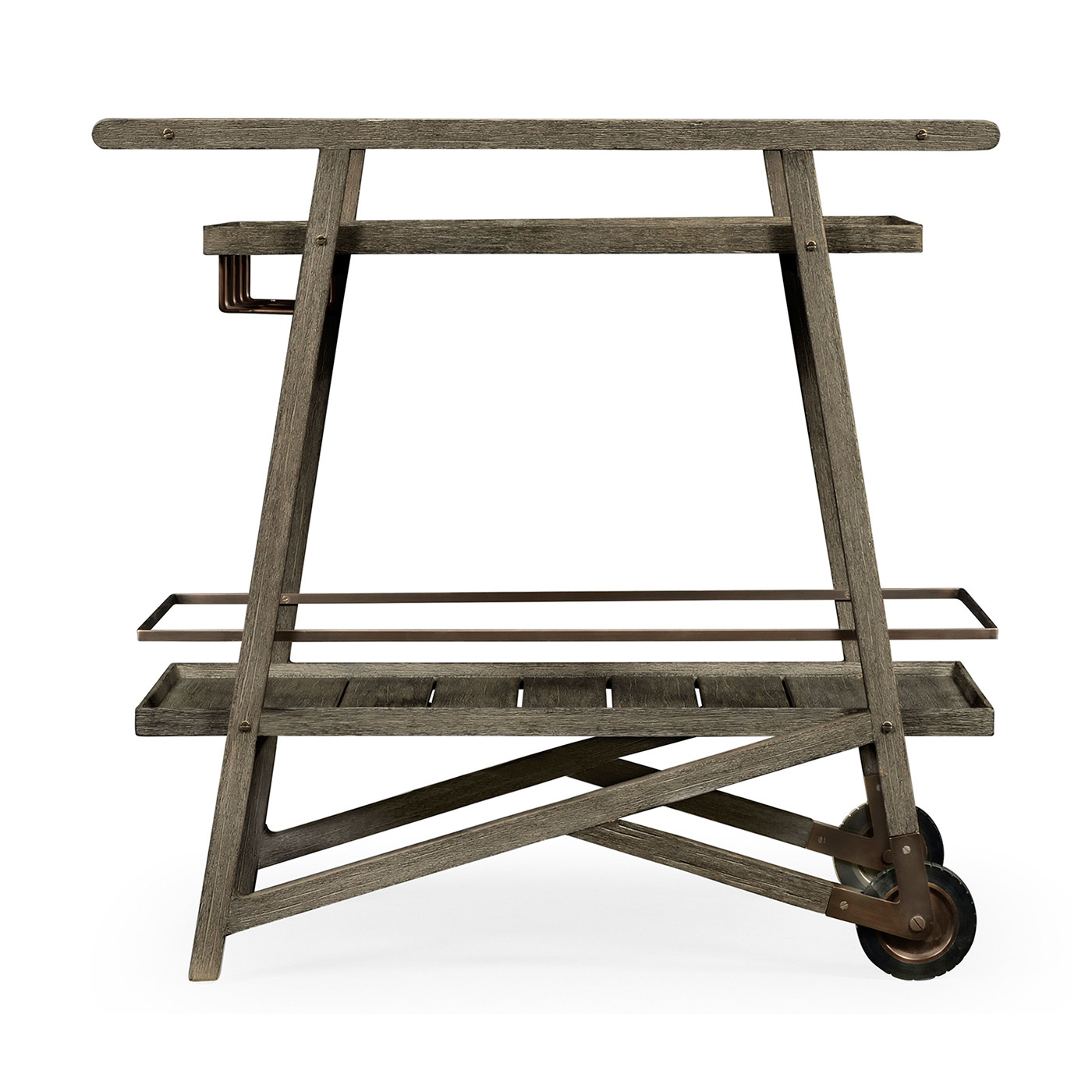 Tiered Grey & Antique Brass Bar Cart with Wheels