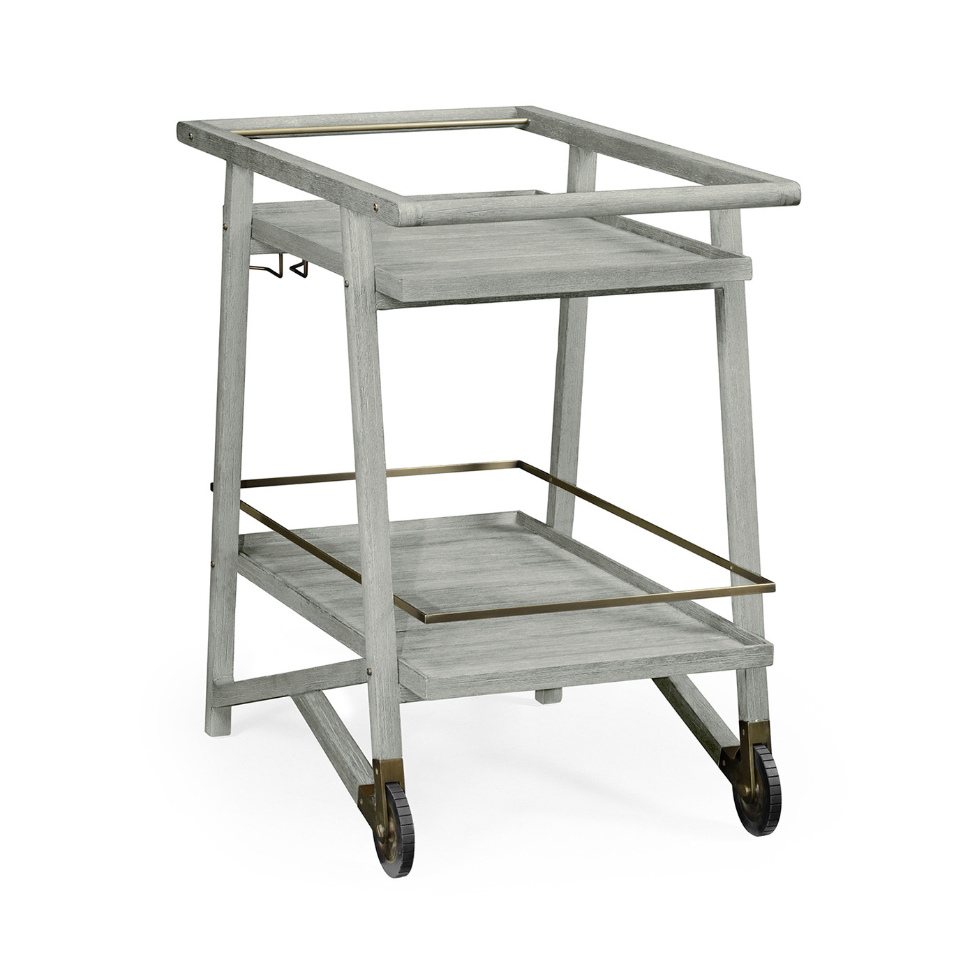 Tiered Cloudy Grey & Antique Brass Bar Cart with Wheels