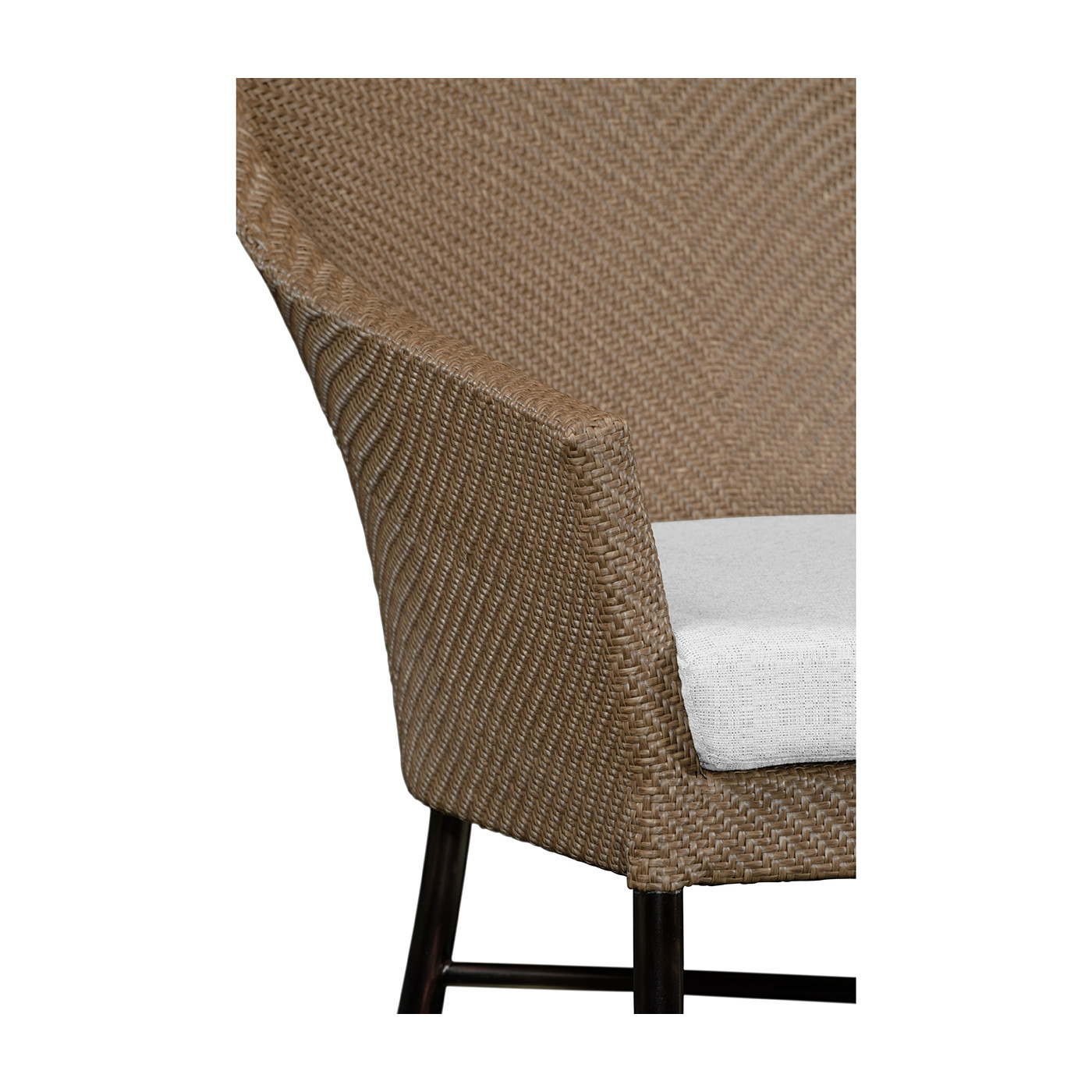 Rounded Back Mocha Steel & Tan Rattan Dining Chair with Cushion