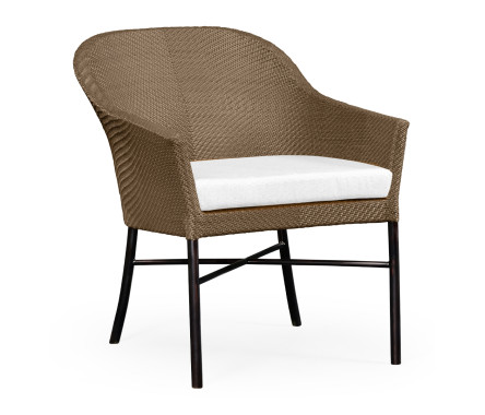 Rounded Back Mocha Steel & Tan Rattan Dining Chair with Cushion