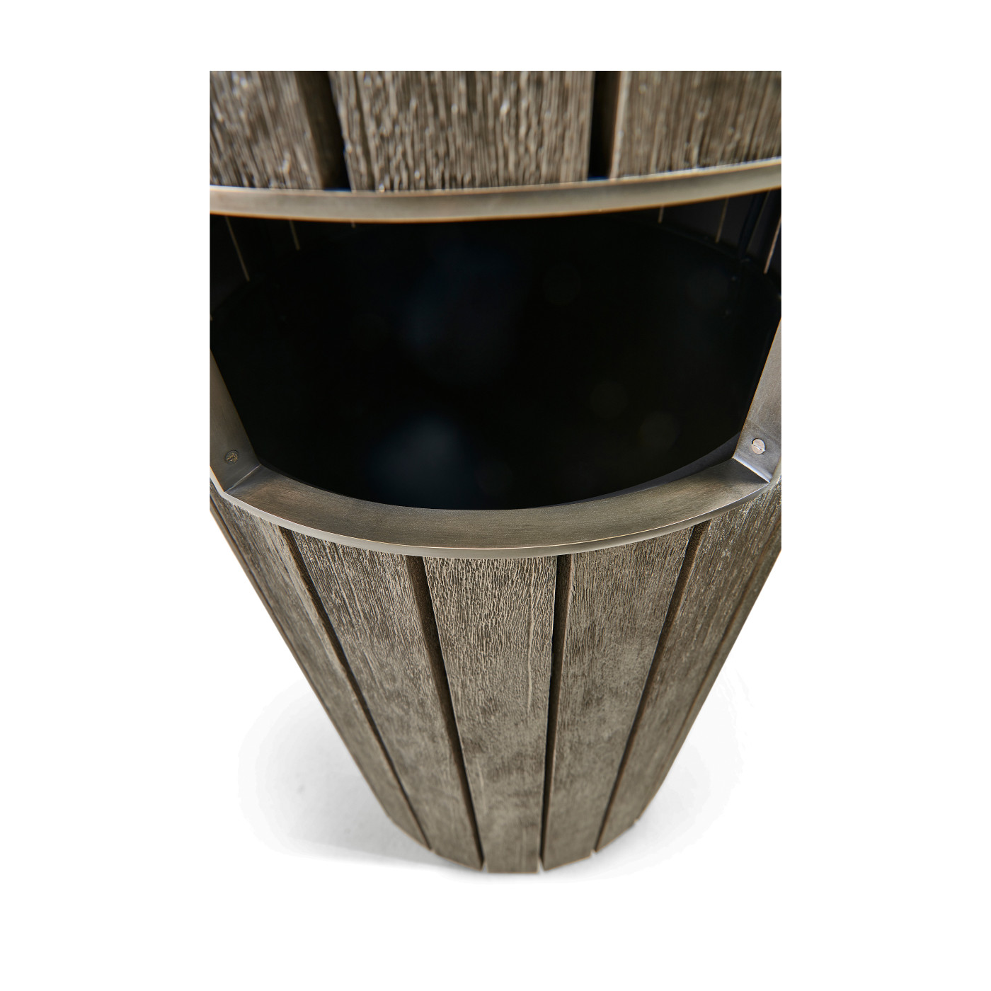 Round Grey & Antique Brass Wastebasket with Faux Marble Top