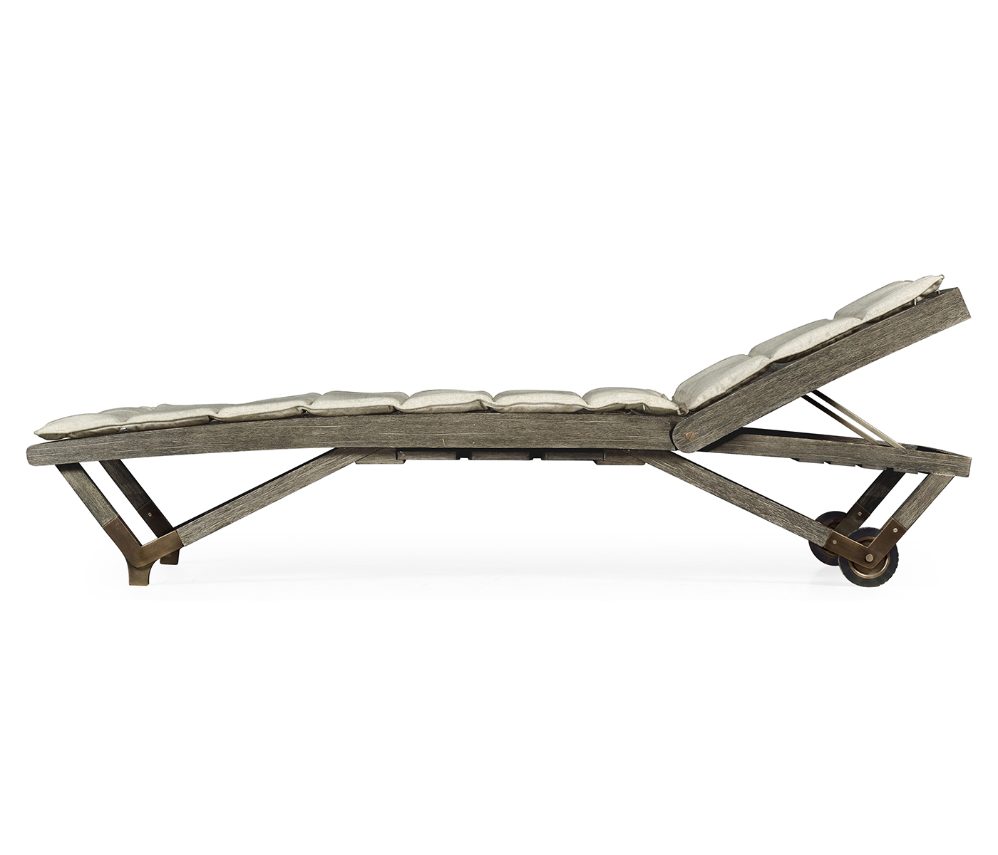 Grey Chaise Lounge on Wheels with a Retractable Drink Holder & Cushion