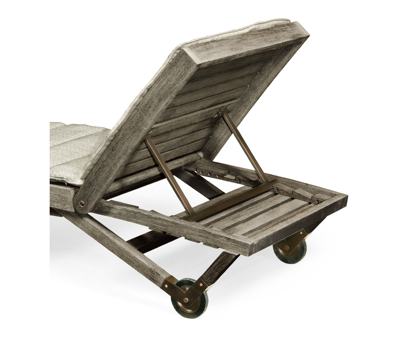 Grey Chaise Lounge on Wheels with a Retractable Drink Holder & Cushion