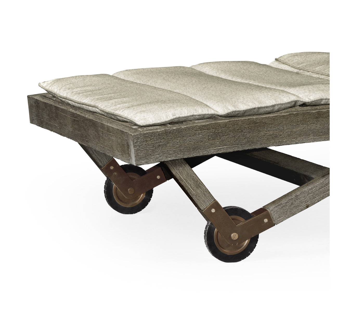 Grey Chaise Lounge on Wheels with a Retractable Drink Holder & Cushion
