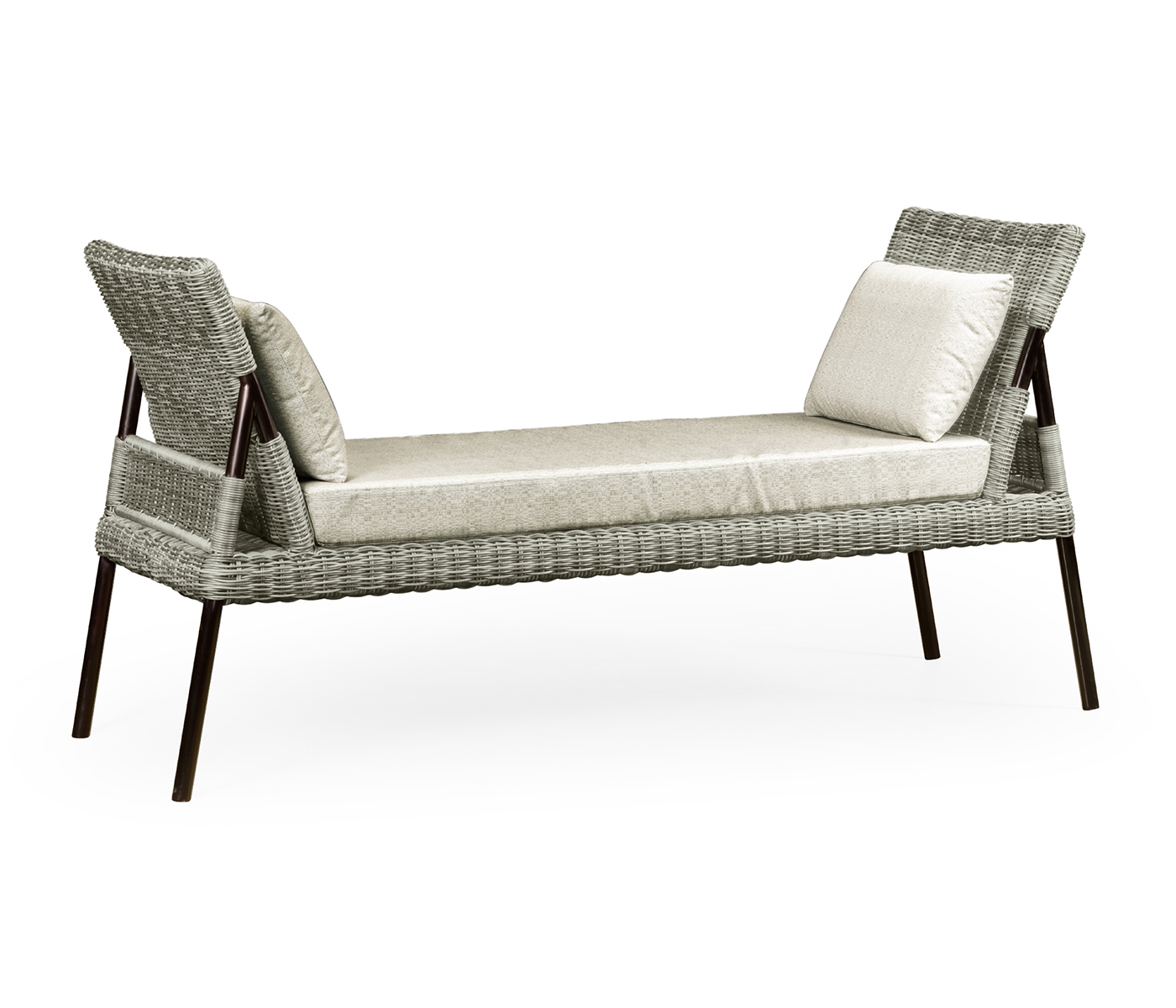 Light Grey Rattan Latt Bench with Cushion & Pillows
