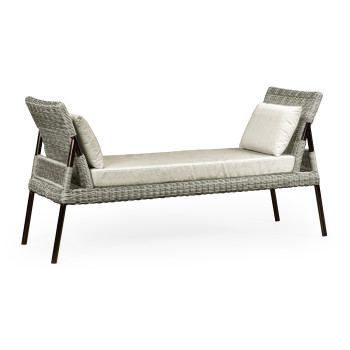 Light Grey Rattan Latt Bench with Cushion & Pillows