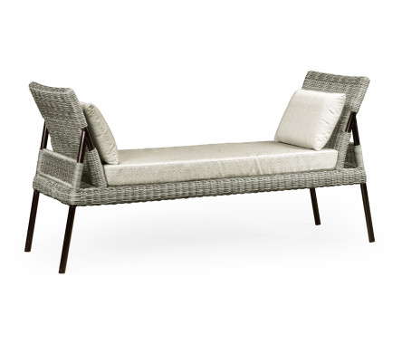 Light Grey Rattan Latt Bench with Cushion & Pillows
