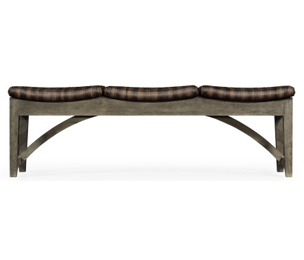 Three-Seat Grey & Rattan Bench
