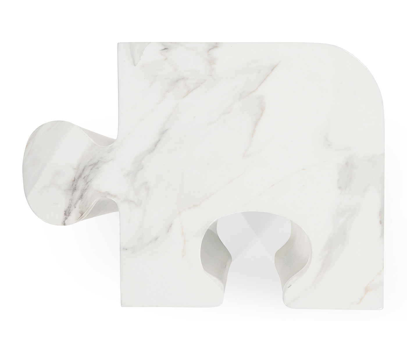 Faux White & Grey Marble Puzzle Piece Side Table