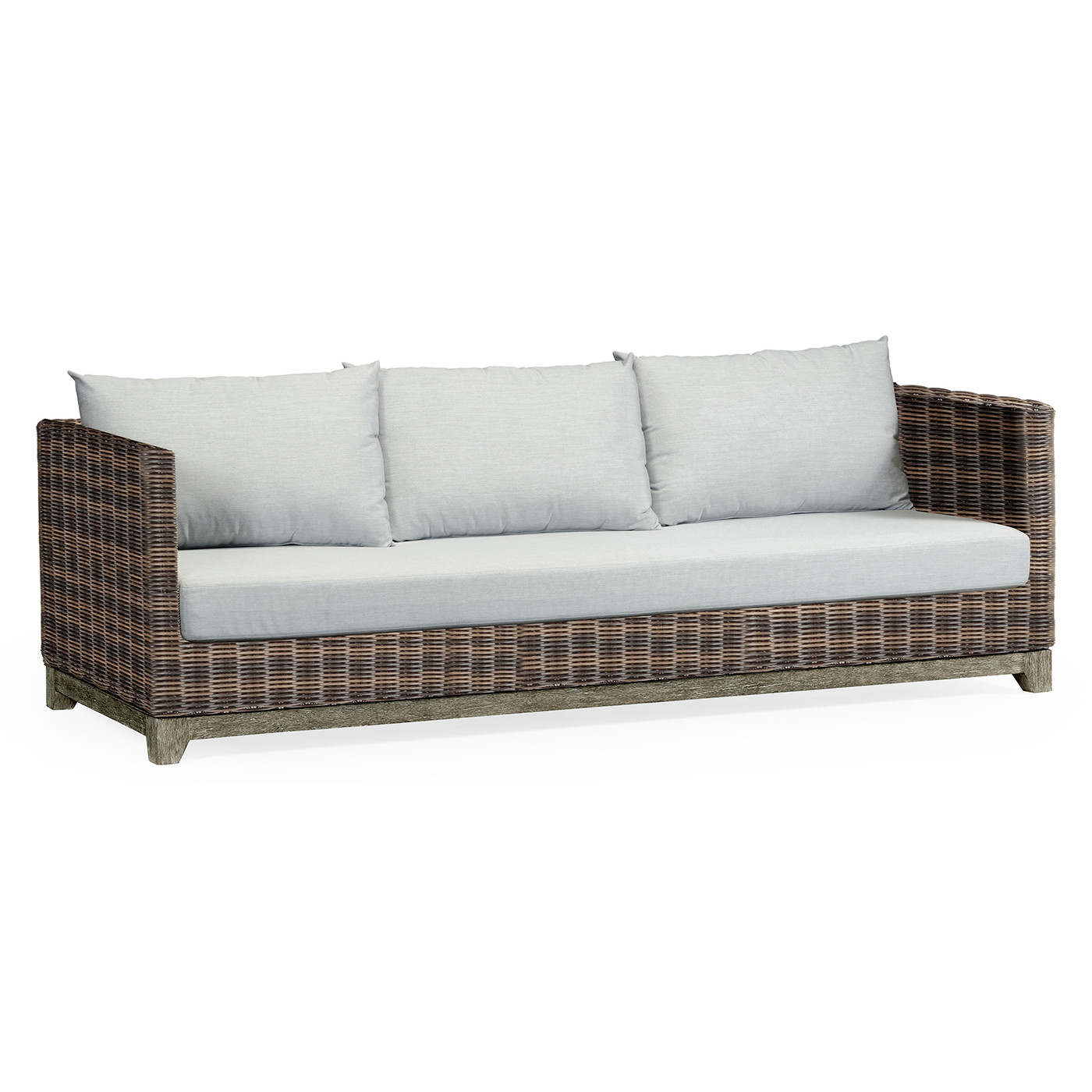 Grey & Rattan Three-Seat Sofa